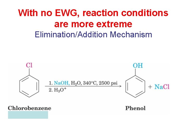 With no EWG, reaction conditions are more extreme Elimination/Addition Mechanism 