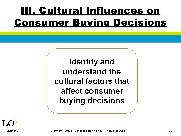 III. Cultural Influences on Consumer Buying Decisions Identify and understand the cultural factors that