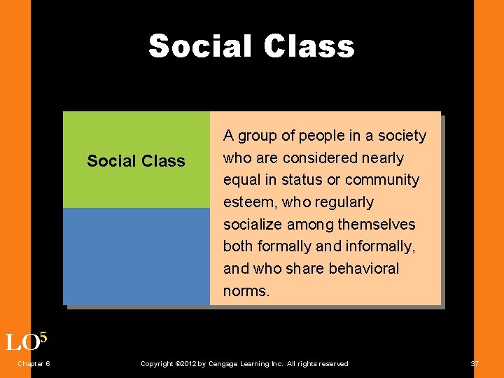 Social Class A group of people in a society who are considered nearly equal