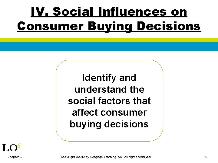 IV. Social Influences on Consumer Buying Decisions Identify and understand the social factors that