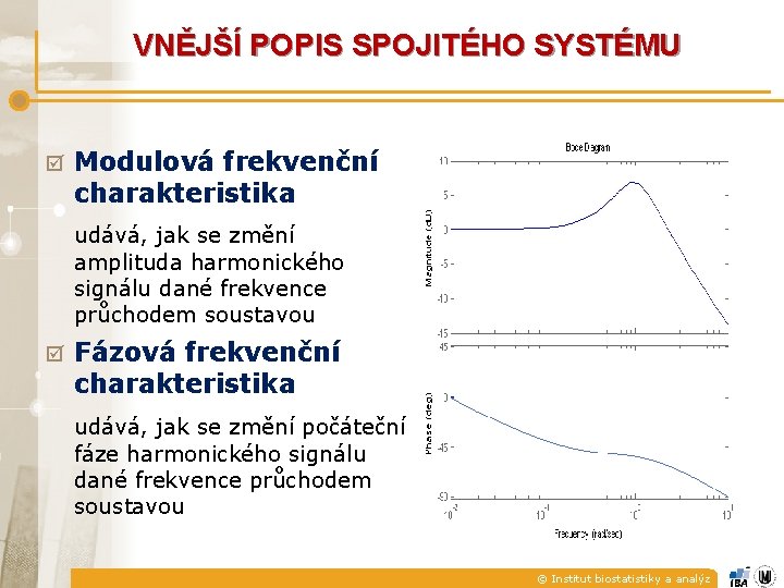 VNĚJŠÍ POPIS SPOJITÉHO SYSTÉMU þ Modulová frekvenční charakteristika udává, jak se změní amplituda harmonického