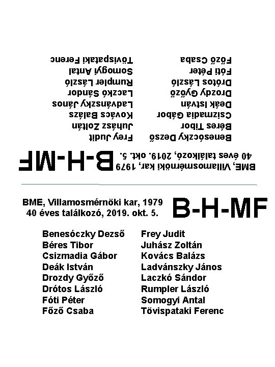 Benesóczky Dezső Béres Tibor Csizmadia Gábor Deák István Drozdy Győző Drótos László Fóti Péter