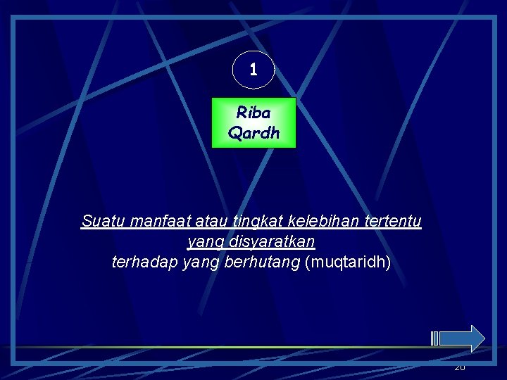 1 Riba Qardh Suatu manfaat atau tingkat kelebihan tertentu yang disyaratkan terhadap yang berhutang