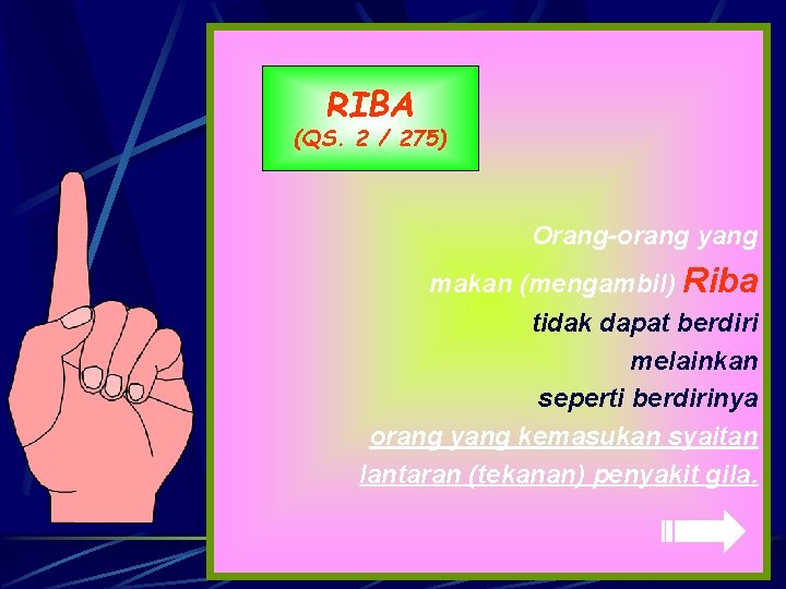 RIBA (QS. 2 / 275) Orang-orang yang makan (mengambil) Riba tidak dapat berdiri melainkan