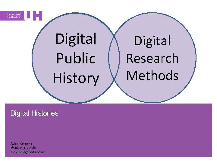 Digital Public History Digital Histories Adam Crymble @adam_crymble a. crymble@herts. ac. uk Digital Research