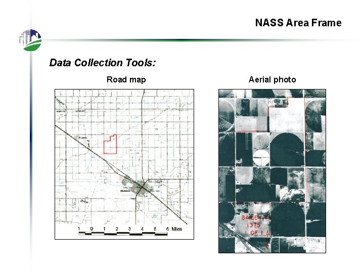 NASS Area Frame Data Collection Tools: Road map Aerial photo 