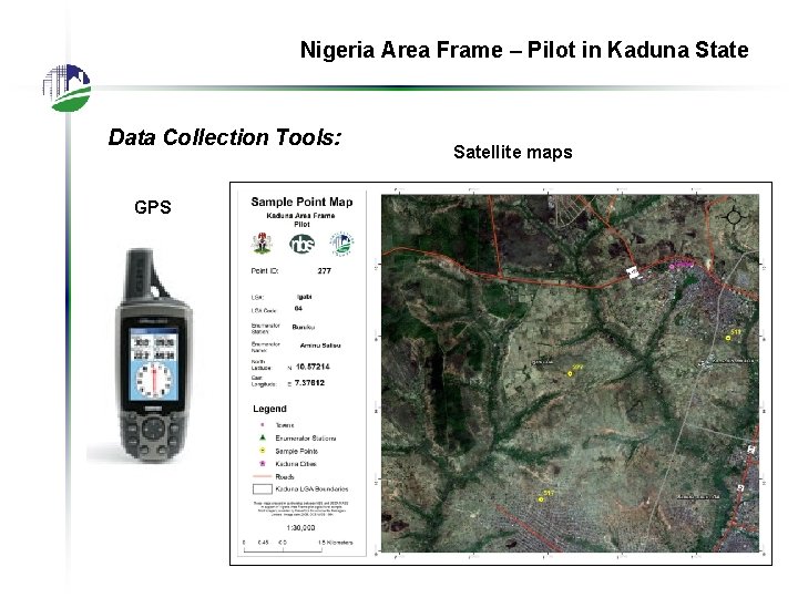 Nigeria Area Frame – Pilot in Kaduna State Data Collection Tools: GPS Satellite maps