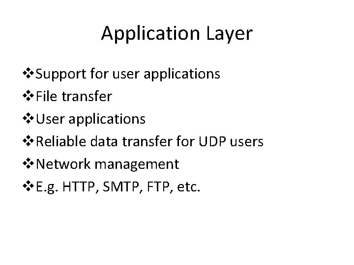Application Layer v. Support for user applications v. File transfer v. User applications v. Application Layer v. Support for user applications v. File transfer v. User applications v.