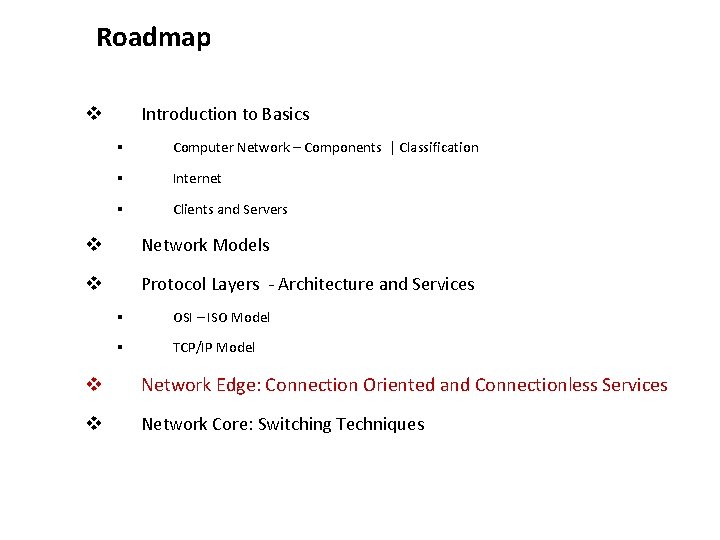 Roadmap Introduction to Basics v § Computer Network – Components | Classification § Internet Roadmap Introduction to Basics v § Computer Network – Components | Classification § Internet