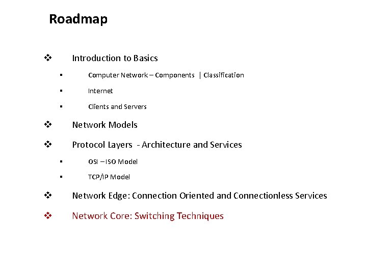 Roadmap Introduction to Basics v § Computer Network – Components | Classification § Internet Roadmap Introduction to Basics v § Computer Network – Components | Classification § Internet