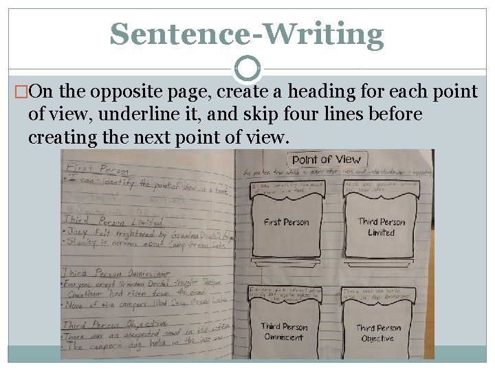 Sentence-Writing �On the opposite page, create a heading for each point of view, underline