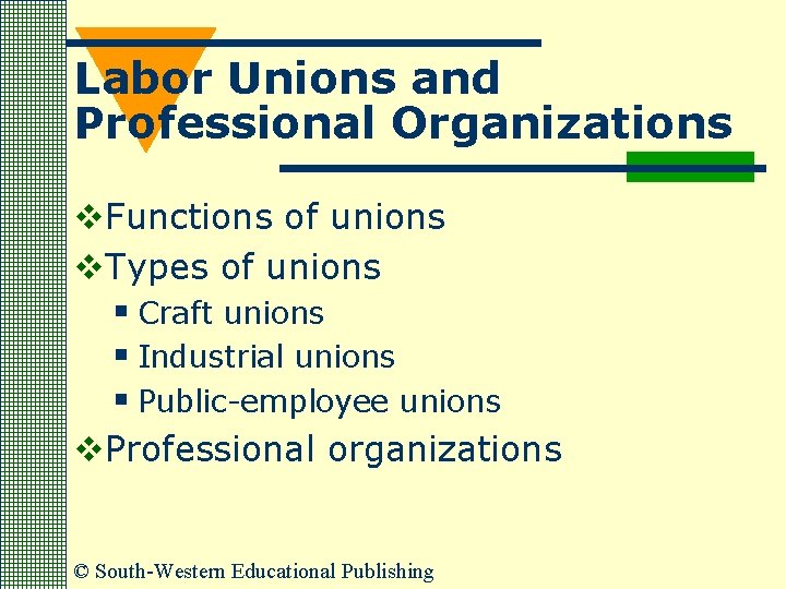 Labor Unions and Professional Organizations v. Functions of unions v. Types of unions §