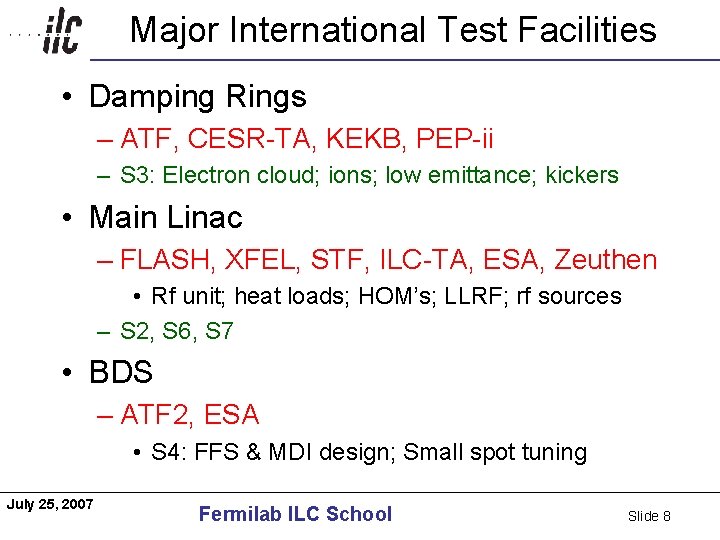 Major International Test Facilities Americas • Damping Rings – ATF, CESR-TA, KEKB, PEP-ii –
