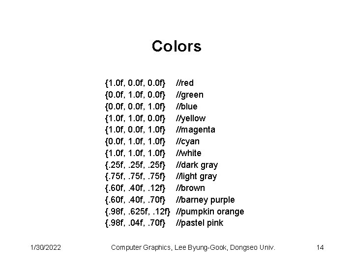 Colors {1. 0 f, 0. 0 f} {0. 0 f, 1. 0 f} {1.