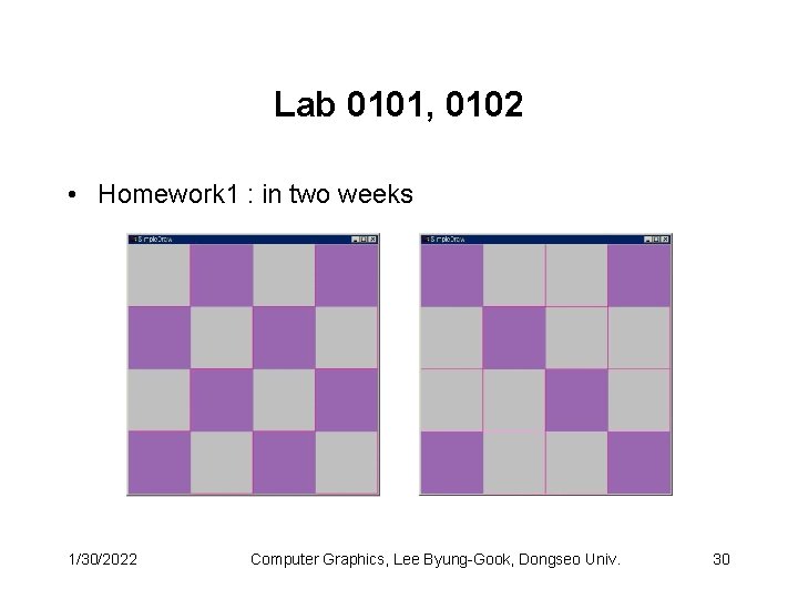 Lab 0101, 0102 • Homework 1 : in two weeks 1/30/2022 Computer Graphics, Lee