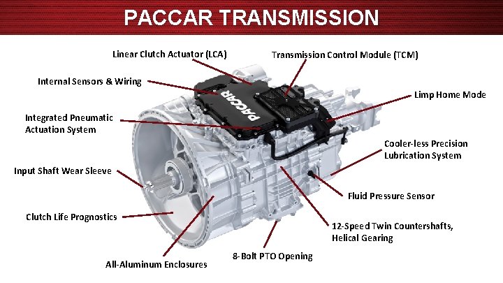 PACCAR TRANSMISSION Linear Clutch Actuator (LCA) Transmission Control Module (TCM) Internal Sensors & Wiring