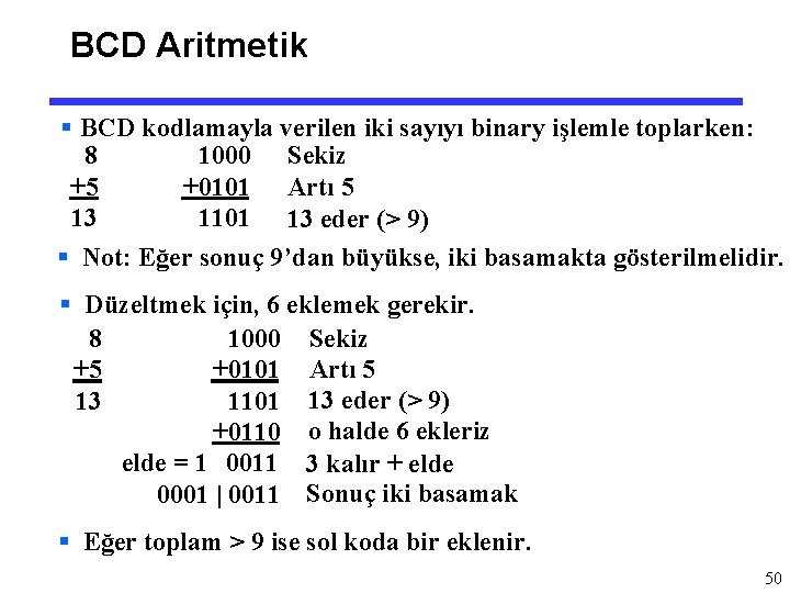 BCD Aritmetik § BCD kodlamayla verilen iki sayıyı binary işlemle toplarken: 8 1000 Sekiz