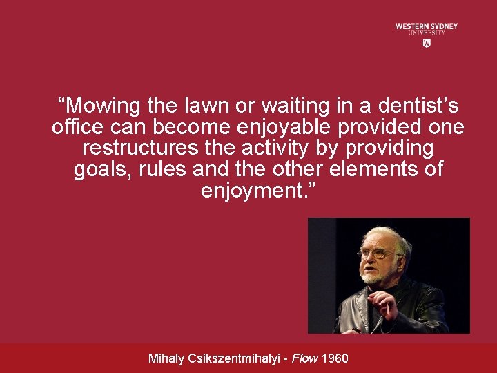 “Mowing the lawn or waiting in a dentist’s office can become enjoyable provided one