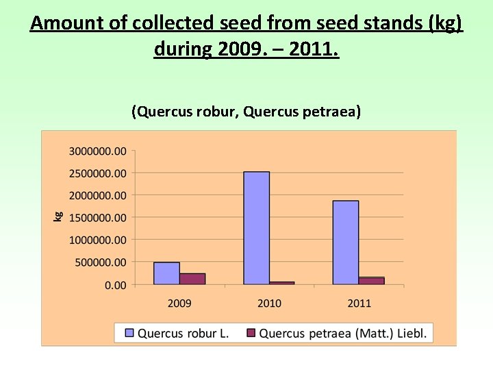 Amount of collected seed from seed stands (kg) during 2009. – 2011. (Quercus robur,