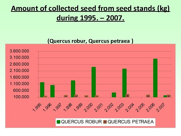 Amount of collected seed from seed stands (kg) during 1995. – 2007. (Quercus robur,
