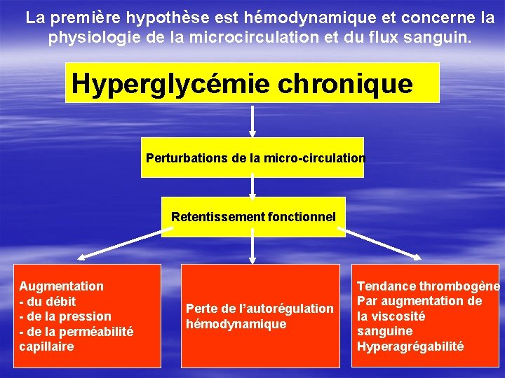 La première hypothèse est hémodynamique et concerne la physiologie de la microcirculation et du