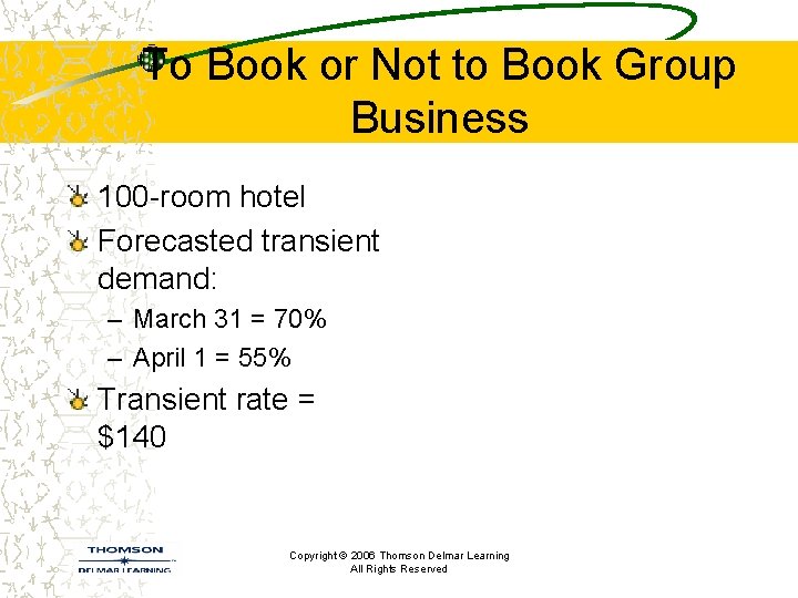 To Book or Not to Book Group Business 100 -room hotel Forecasted transient demand: