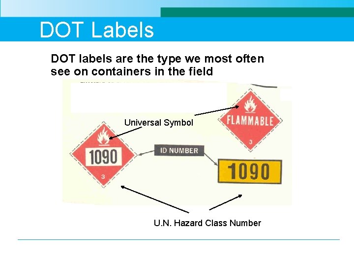 DOT Labels DOT labels are the type we most often see on containers in