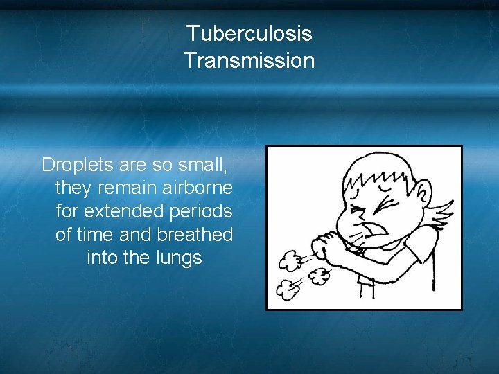 Tuberculosis Transmission Droplets are so small, they remain airborne for extended periods of time Tuberculosis Transmission Droplets are so small, they remain airborne for extended periods of time