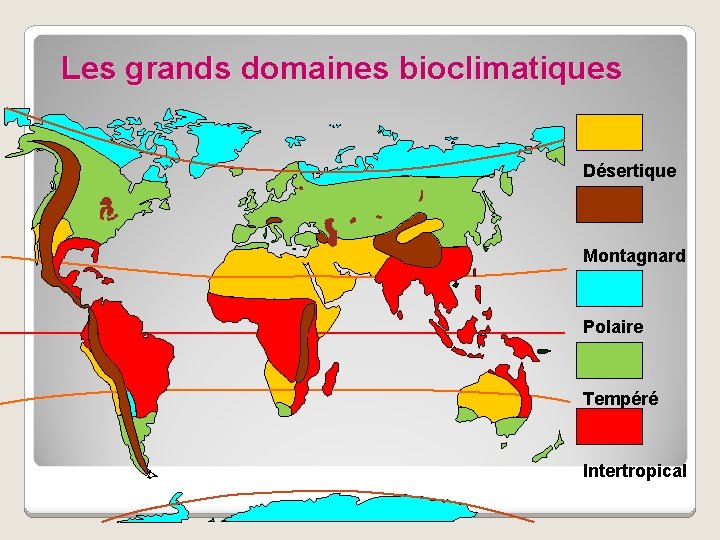 Les grands domaines bioclimatiques Désertique Montagnard Polaire Tempéré Intertropical 