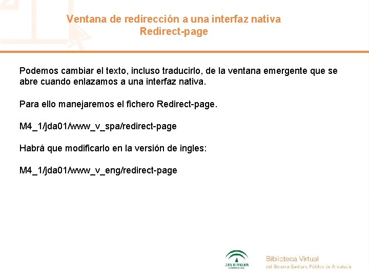 Ventana de redirección a una interfaz nativa Redirect-page Podemos cambiar el texto, incluso traducirlo,