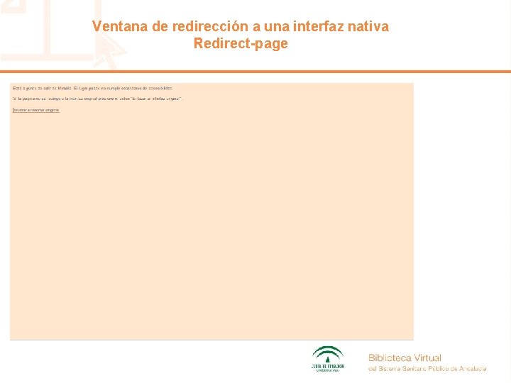 Ventana de redirección a una interfaz nativa Redirect-page 