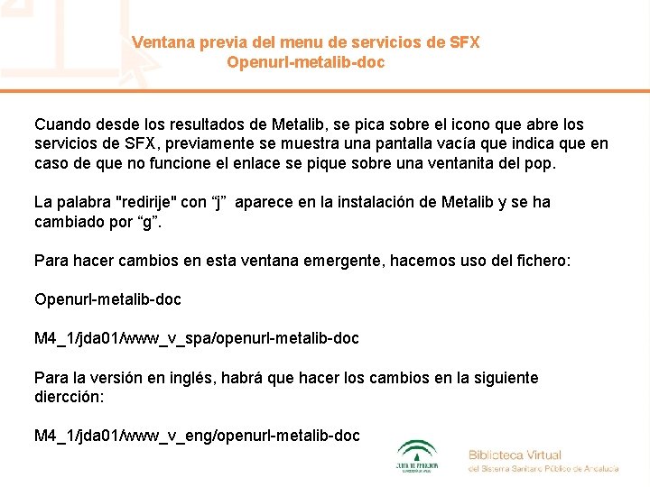 Ventana previa del menu de servicios de SFX Openurl-metalib-doc Cuando desde los resultados de