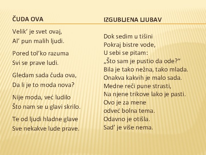 ČUDA OVA Velik’ je svet ovaj, Al’ pun malih ljudi. Pored tol’ko razuma Svi