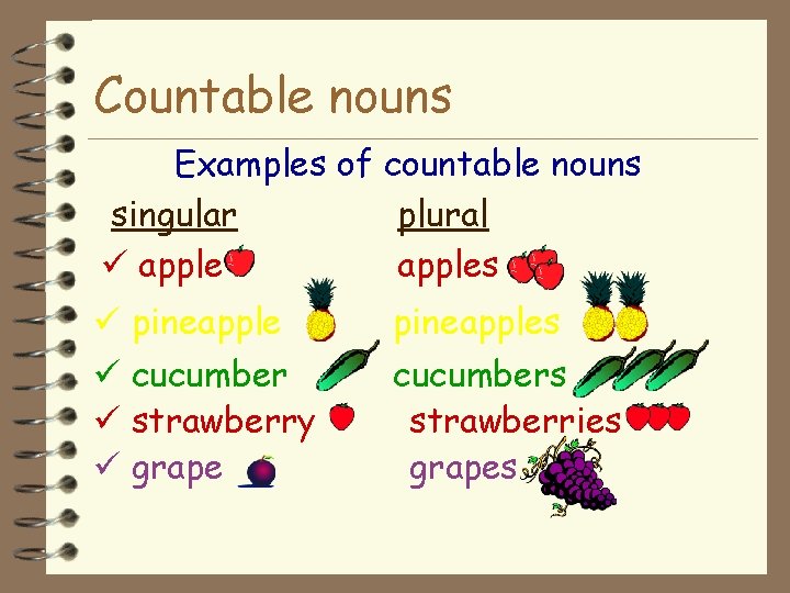 Countable Uncountable nouns Countable nouns Reading comprehension course