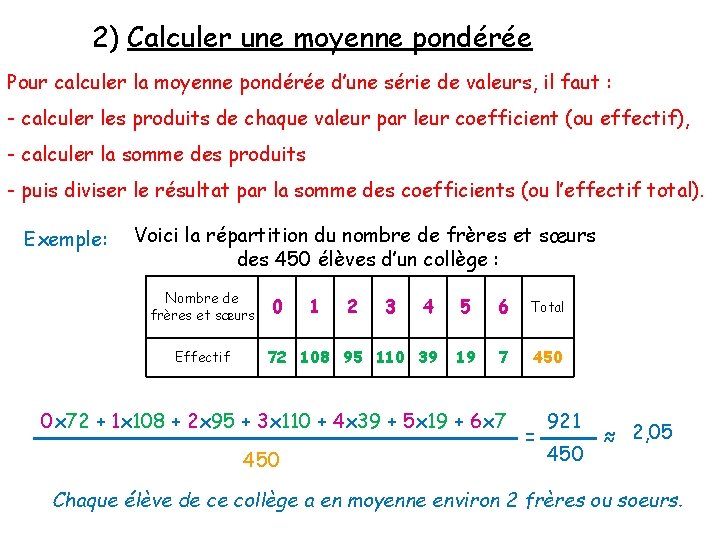 2) Calculer une moyenne pondérée Pour calculer la moyenne pondérée d’une série de valeurs,