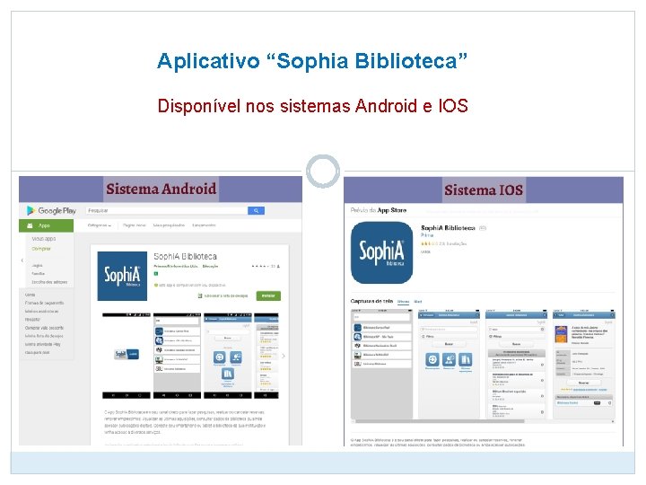 Aplicativo “Sophia Biblioteca” Disponível nos sistemas Android e IOS 