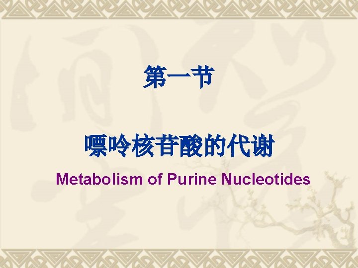 第一节 嘌呤核苷酸的代谢 Metabolism of Purine Nucleotides 