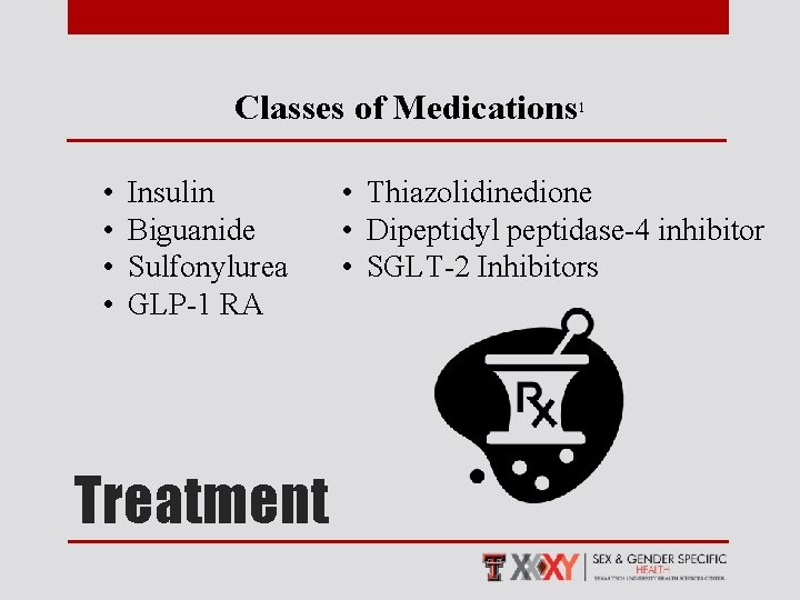 Classes of Medications 1 • • Insulin Biguanide Sulfonylurea GLP-1 RA Treatment • Thiazolidinedione