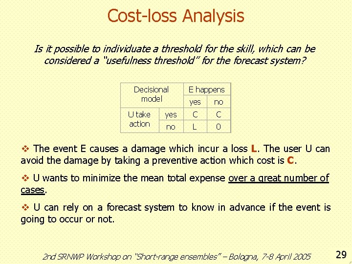 Cost-loss Analysis Is it possible to individuate a threshold for the skill, which can