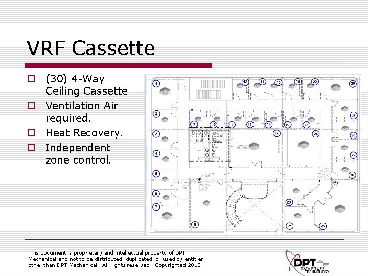 VRF Cassette o (30) 4 -Way Ceiling Cassette o Ventilation Air required. o Heat