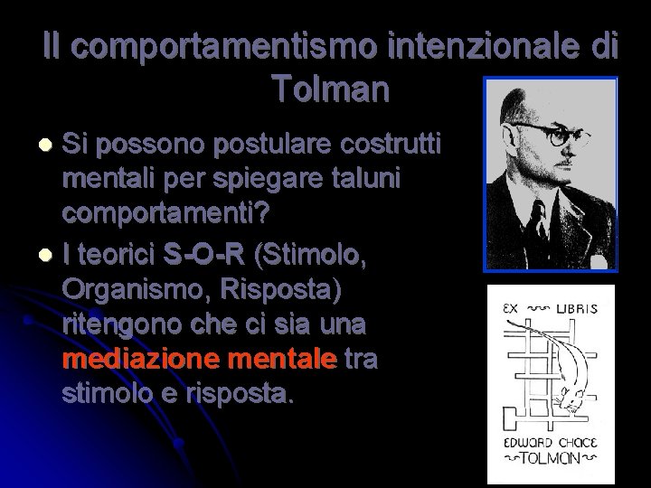 Il comportamentismo intenzionale di Tolman Si possono postulare costrutti mentali per spiegare taluni comportamenti?
