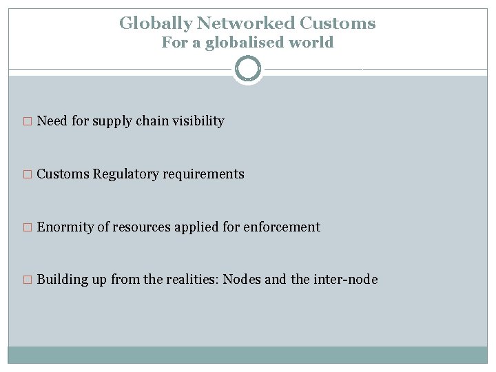 Globally Networked Customs For a globalised world � Need for supply chain visibility �