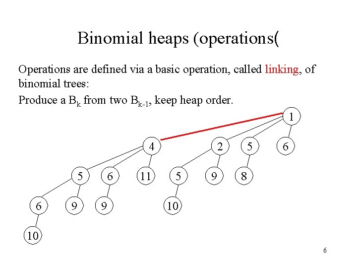 Binomial heaps (operations( Operations are defined via a basic operation, called linking, of binomial