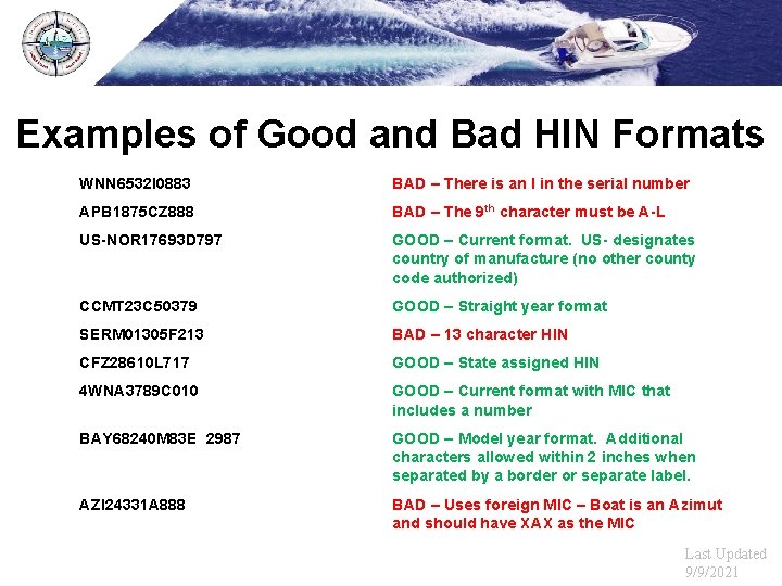 Examples of Good and Bad HIN Formats WNN 6532 I 0883 BAD – There