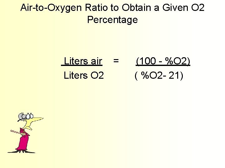 Air-to-Oxygen Ratio to Obtain a Given O 2 Percentage Liters air = Liters O