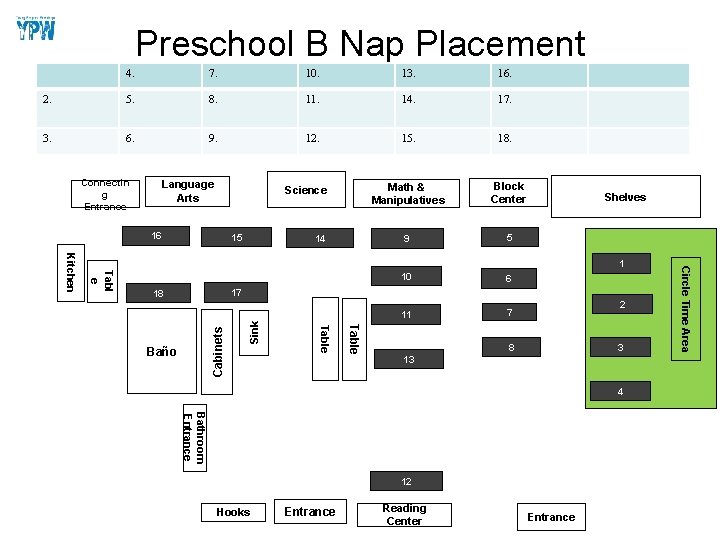 Preschool B Nap Placement 4. 7. 10. 13. 16. 2. 5. 8. 11. 14.