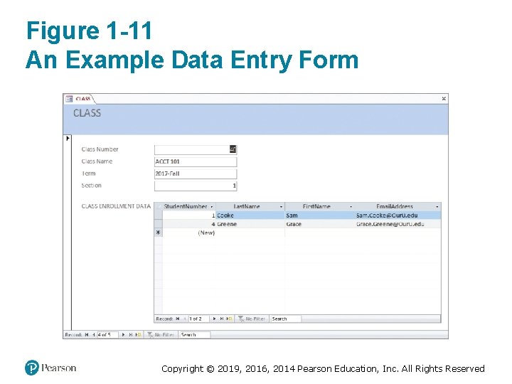 Figure 1 -11 An Example Data Entry Form Copyright © 2019, 2016, 2014 Pearson Figure 1 -11 An Example Data Entry Form Copyright © 2019, 2016, 2014 Pearson