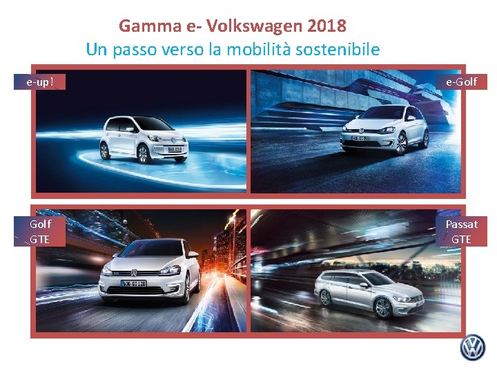Gamma e- Volkswagen 2018 Un passo verso la mobilità sostenibile e-up! e-Golf GTE Passat