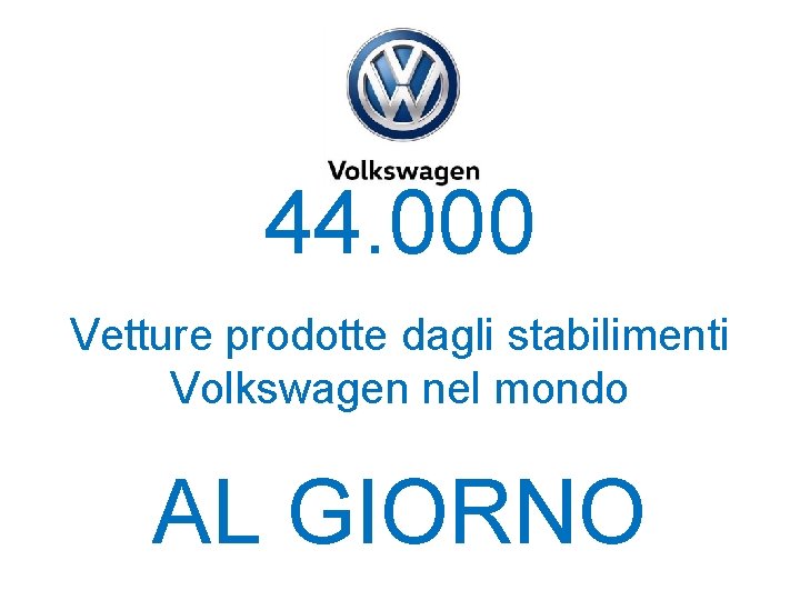 44. 000 Vetture prodotte dagli stabilimenti Volkswagen nel mondo AL GIORNO 