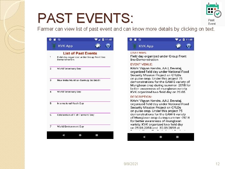 PAST EVENTS: Farmer can view list of past event and can know more details